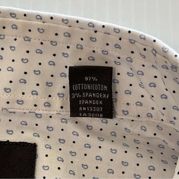 Ben Sherman Tailoring Stretch Button Up Long Sleeve Shirt White Blue Size Med - Picture 6 of 10